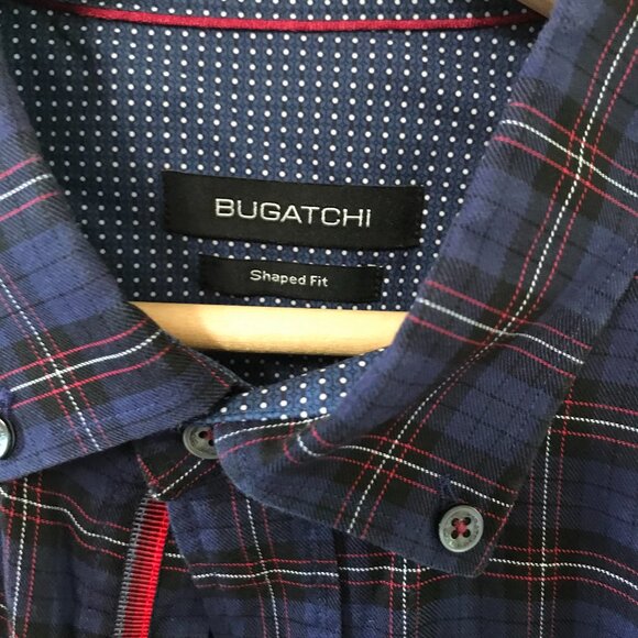 Bugatchi Button-Down Oxford Shirt: Vintage Collar Shirt Purple Plaid, Size Large - Picture 8 of 10